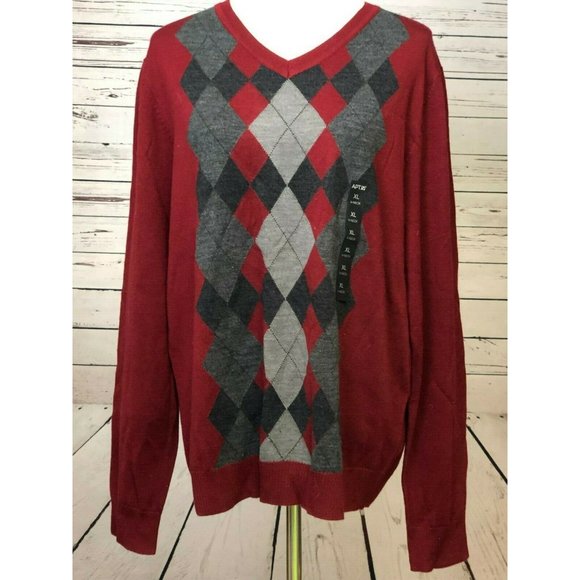 Apt. 9 Other - Apt 9 Mens Sweater XL Extra Large Merino Wool Argyle New Gift Red Long sleeve